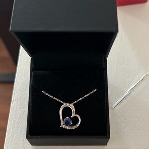 Silver Heart Necklace with Sapphire Stone